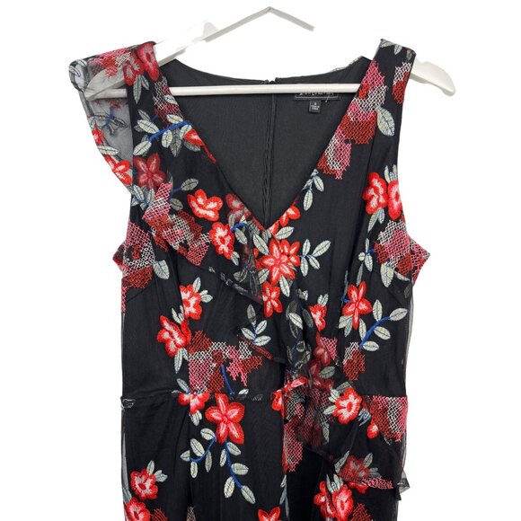 Sam Edelman Black Red Floral Embroidered Sheath Dress Women’s Size 8 - Picture 3 of 12